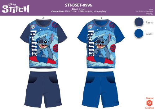 Letni komplet bawełniany Stitch dla chłopców - kompletna koszulka-sorty - średni błękit - 116