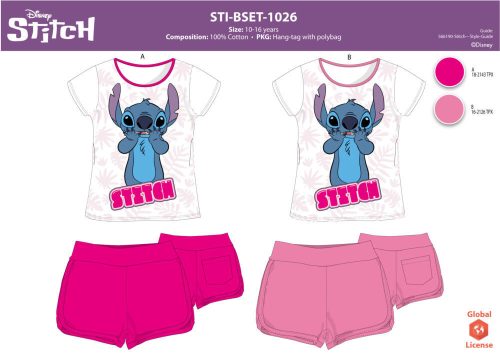 Stitch cotton summer ensemble for girls - T-shirt-shorts set - pink - 152