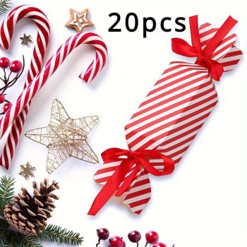20db Piros Csíkos Karácsonyi Cukorka Ajándékdobozok Szalagokkal   20db Piros Csíkos Karácsonyi Cukorka Ajándékdobozok Szalagokkal