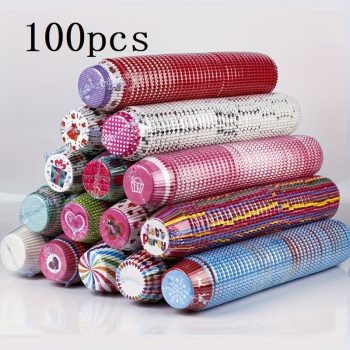 100 db-os kevert cupcake papír - Olajálló papír sütőformák muffinokhoz és cupcake-ekhez, Élelmiszerbiztonságos, vegyes minták konyhai használatra   100 db-os kevert cupcake papír - Olajálló papír sütőformák muffinokhoz és cupcake-ekhez, Élelmiszerbiztonságos, vegyes minták konyhai használatra