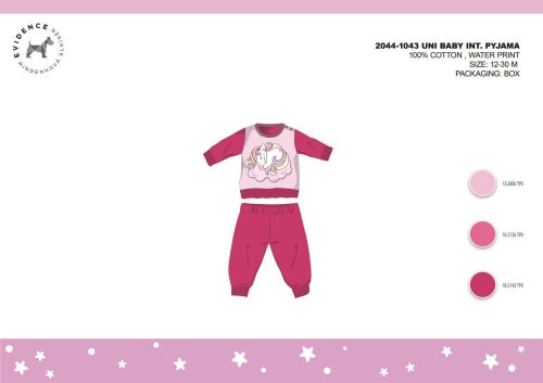 Zimowa bawełniana piżama niemowlęca typu interlock - Jednorożec - róży - 86