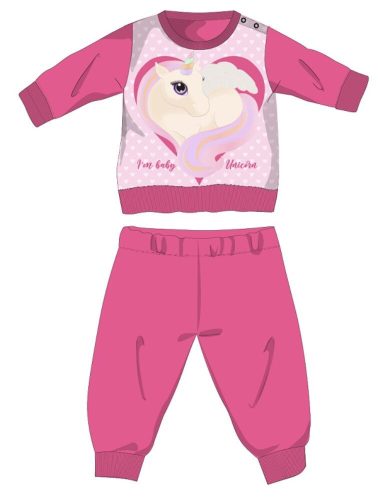 Zimowa bawełniana piżama dziecięca Jednorożec - piżama interlock - róża - 80