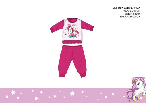 Piżama dziecięca Jednorożec - bawełniana dżersejowa piżama - róża - 86