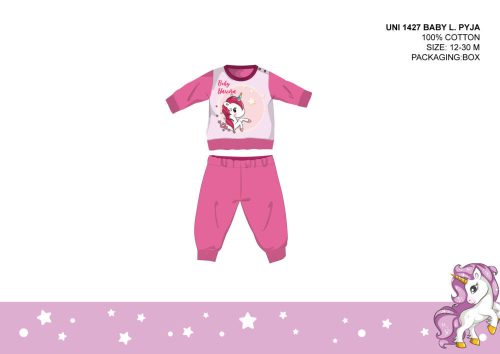 Unicorn baby pajamas - jersey cotton pajamas - dark pink - 86