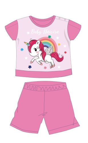 Letnia pijama dziecięca z krótkim rącevem Jednorożec - bawełniana pijama z jerseyu - róża - 86