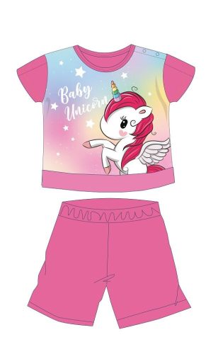 Unicorn summer short-sleeved baby pajamas - cotton jersey pajamas - dark pink - 86