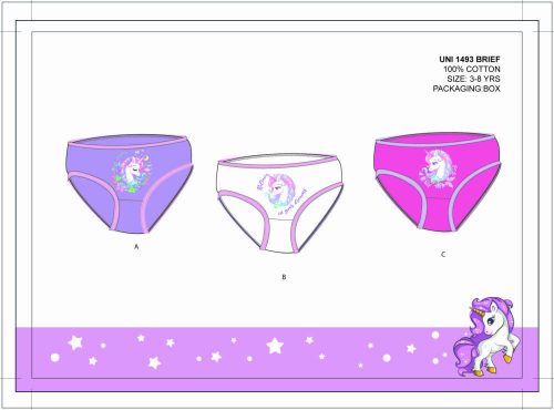 Unicorn baby girl panties - 3-piece cotton panties - 110-116