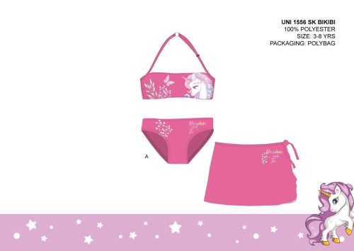 Einhorn-Badeanzug-Set für kleine Mädchen – Bikini+Rock – Rosa – 128