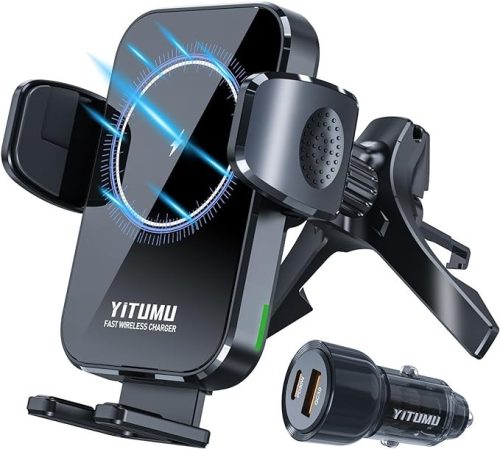 Yitumu A26 Bezprzewodowa ładowarka samochodowa 15 W Qi z uchwytem na telefon montowanym na kratce wentylacyjnej + adapter do zapalniczki samochodowej